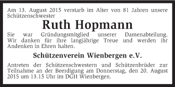 Traueranzeige von Ruth Hopmann von KRZ