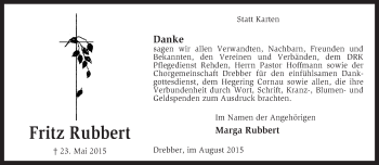 Traueranzeige von Fritz Rubbert von KRZ