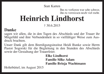 Traueranzeige von Heinrich Lindhorst von KRZ