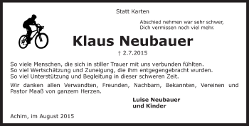 Traueranzeige von Klaus Neubauer von KRZ