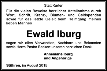 Traueranzeige von Ewald Iburg von KRZ