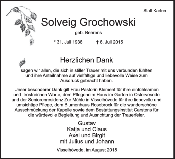 Traueranzeige von Solveig Grochowski von KRZ