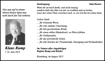 Traueranzeige von Klaus Rump von KRZ