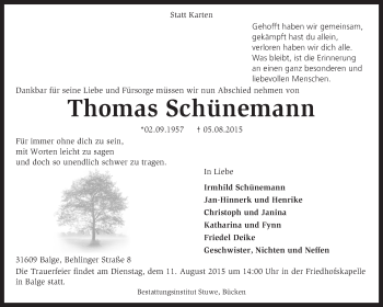 Traueranzeige von Thomas Schünemann von KRZ