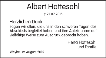 Traueranzeige von Albert Hattesohl von KRZ