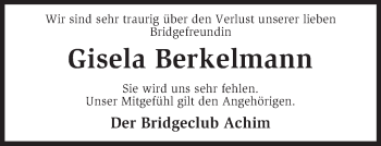 Traueranzeige von Gisela Berkelmann von KRZ