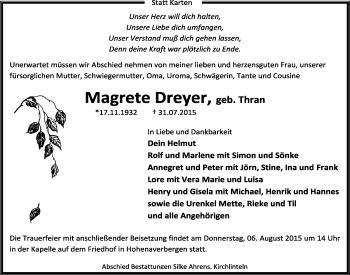 Traueranzeige von Margrete Dreyer von KRZ