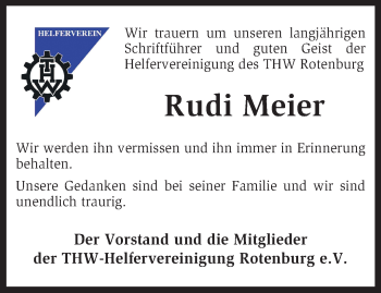 Traueranzeige von Rudi Meier von KRZ