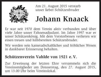 Traueranzeige von Johann Knaack von KRZ