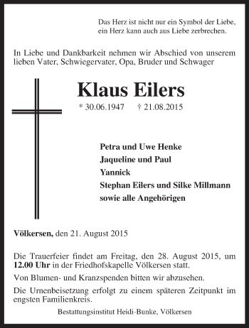 Traueranzeige von Klaus Eilers von KRZ