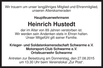 Traueranzeige von Heinrich Hustedt von KRZ