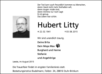 Traueranzeige von Hubert Litty von KRZ