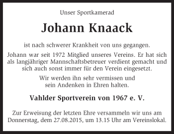 Traueranzeige von Johann Knaack von KRZ