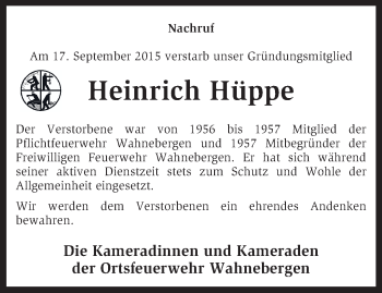 Traueranzeige von Heinrich Hüppe von KRZ