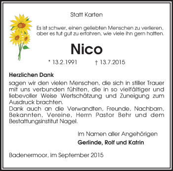 Traueranzeige von Nico  von KRZ