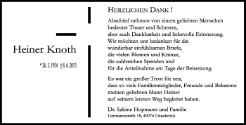 Traueranzeige von Heiner Knoth von KRZ