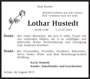 Traueranzeige von Lothar Hustedt von KRZ