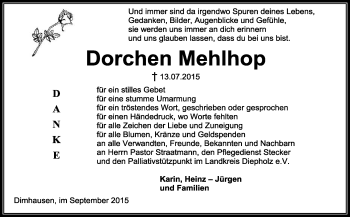 Traueranzeige von Dorchen Mehlhop von KRZ