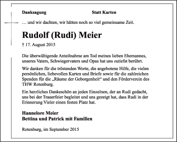 Traueranzeige von Rudolf Meier von KRZ