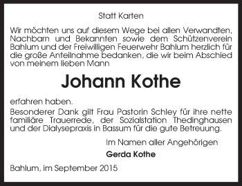 Traueranzeige von Johann Kothe von KRZ