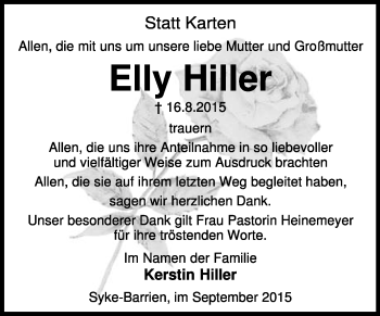 Traueranzeige von Elly Hiller von KRZ