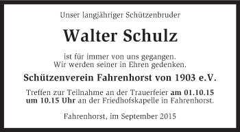 Traueranzeige von Walter Schulz von KRZ