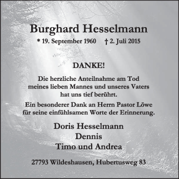 Traueranzeige von Burghard Hesselmann von KRZ