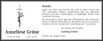 Traueranzeige von Anneliese Gröne von KRZ