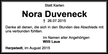 Traueranzeige von Nora Duveneck von KRZ