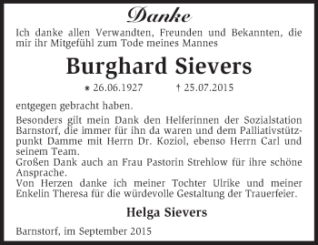 Traueranzeige von Burghard Sievers von KRZ