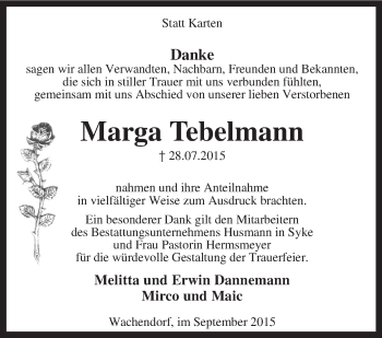 Traueranzeige von Marga Tebelmann von KRZ