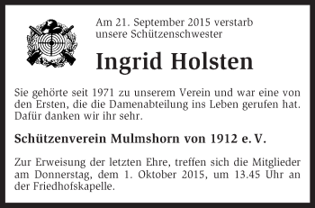 Traueranzeige von Ingrid Holsten von KRZ