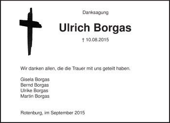 Traueranzeige von Ulrich Borgas von KRZ