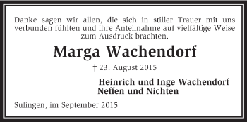 Traueranzeige von Marga Wachendorf von KRZ