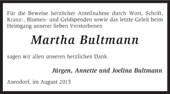 Traueranzeige von Martha Bultmann von KRZ