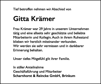 Traueranzeige von Gitta Krämer von KRZ