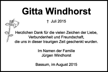 Traueranzeige von Gitta Windhorst von KRZ