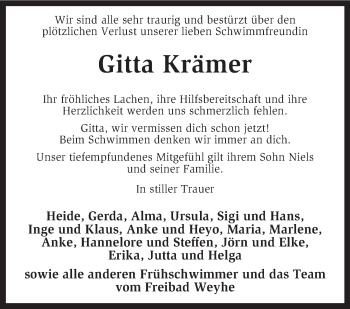 Traueranzeige von Gitta Krämer von KRZ