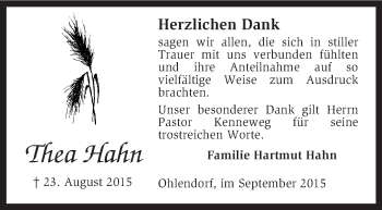 Traueranzeige von Thea Hahn von KRZ