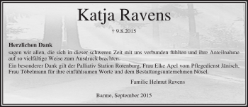 Traueranzeige von Katja Ravens von KRZ