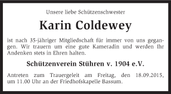 Traueranzeige von Karin Coldewey von KRZ