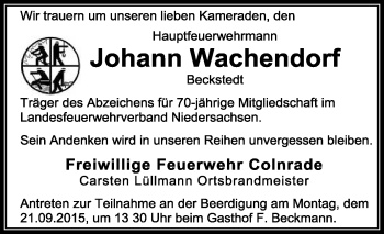 Traueranzeige von Johann Wachendorf von KRZ