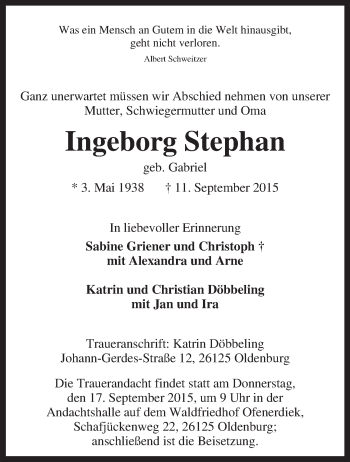 Traueranzeige von Ingeborg Stephan von KRZ