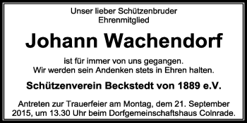 Traueranzeige von Johann Wachendorf von KRZ