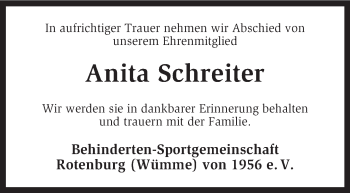 Traueranzeige von Anita Schreiter von KRZ