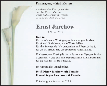 Traueranzeige von Ernst Jarchow von KRZ