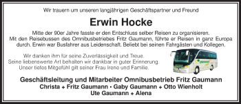 Traueranzeige von Erwin Hocke von KRZ