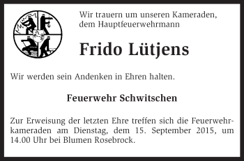 Traueranzeige von Frido Lütjens von KRZ