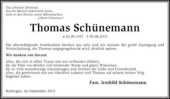 Traueranzeige von Thomas Schünemann von KRZ