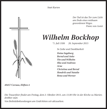 Traueranzeige von Wilhelm Bockhop von KRZ